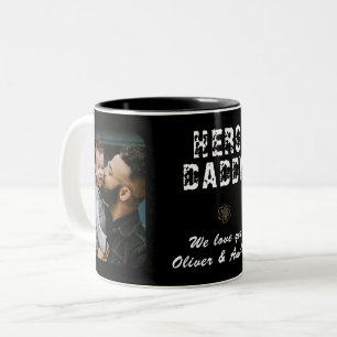 Hero Daddy Father`s Day 2 Photo Collage Two-Tone Coffee Mug