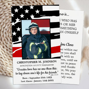 Hero Firefighter Memorial Prayer Card