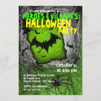 Hero Villian Halloween Party Invitation Bat