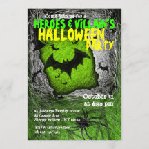 Hero Villian Halloween Party Invitation Bat