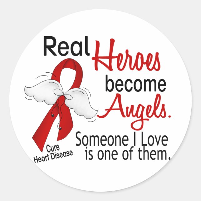 Heroes Become Angels Heart Disease Classic Round Sticker (Front)