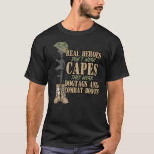 Heroes Don't Wear Capes, They Wear Dog Tag Combat  T-Shirt