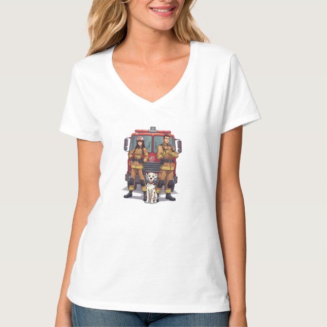 Heroic Anime Firefighter V-Neck T-Shirt (Front)