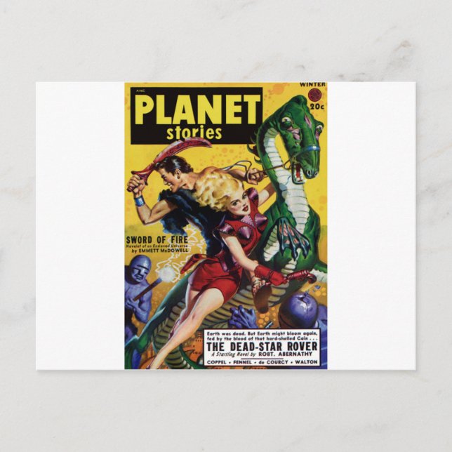 Heroic Blonde Rides a Dinosaur Postcard (Front)