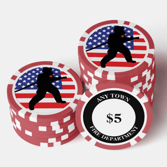 Heroic Firefighter Flag Firehose Design Poker Chips (Stack)