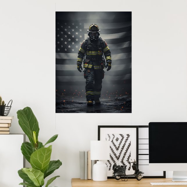 Heroic Firefighter Walking Through Smoke poster (Home Office)