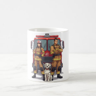 Heroic Firefighters & Dalmatian Anime Coffee Mug