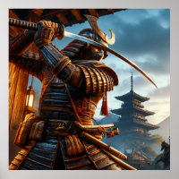 Heroic Golden Epic Samurai Warrior Digital Art