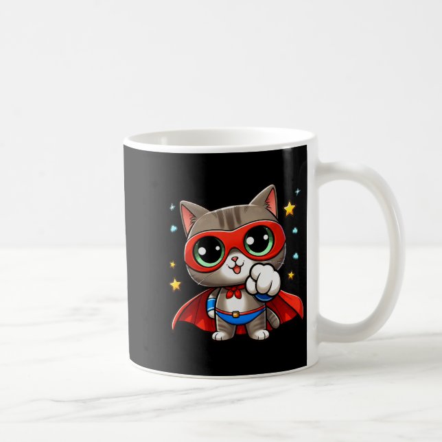 Heroic Super Cat With Cape Gift Men Kids Women Fun Coffee Mug (Right)