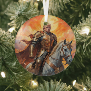 Heroic Trump Warrior in Golden Armour Glass Tree Decoration