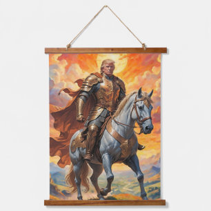 Heroic Trump Warrior in Golden Armour Hanging Tapestry