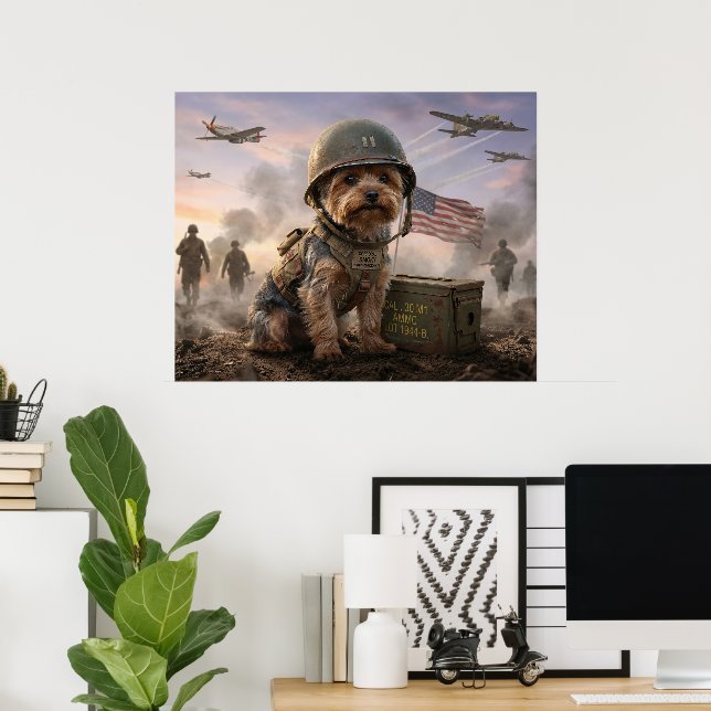 Heroic Yorkie "Corporal Smoky" WWII Military Art  Poster (Home Office)