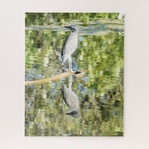 Heron (and reflection) at the pond; nature jigsaw puzzle