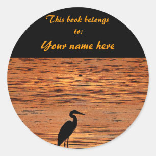 Heron at Sunset Bookplate Classic Round Sticker