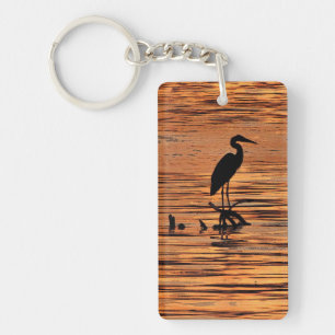 Heron at Sunset Key Ring