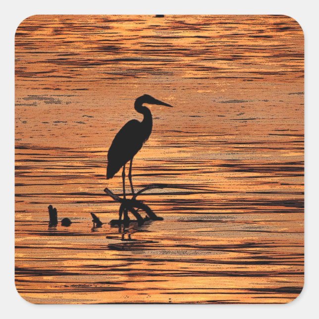 Heron at Sunset Square Sticker (Front)