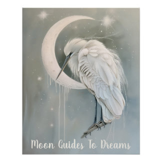 Heron bird baby sleeping on Moon Poster