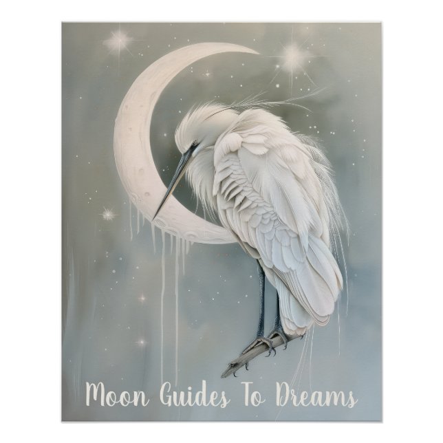 Heron bird baby sleeping on Moon Poster (Front)