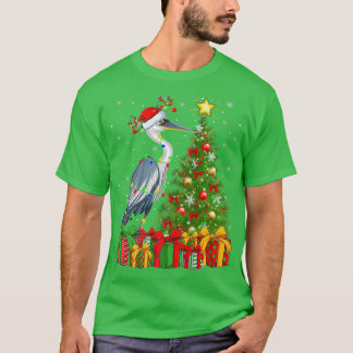 Heron Bird Lighting Xmas Tree Santa Hat Heron Chri T-Shirt