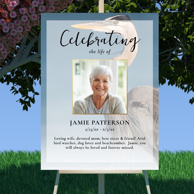 Heron Bird Lover Celebration of Life Photo Funeral Poster (Creator Uploaded)