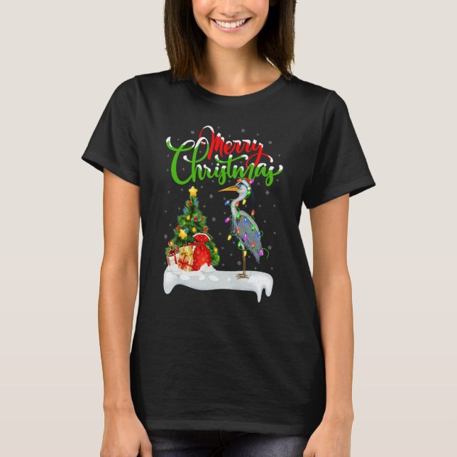 Heron Bird   Xmas Decorations Santa Heron Christma T-Shirt (Front)