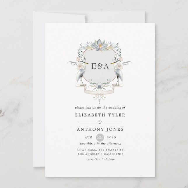 Heron Crest Waterfront Lake Wedding Invitation (Front)