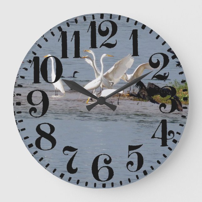 Heron Egret Birds Wildlife Big Number Wall Clock (Front)