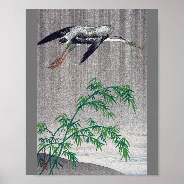 Heron Flying in Rain, Watanabe Seitei Poster (Front)