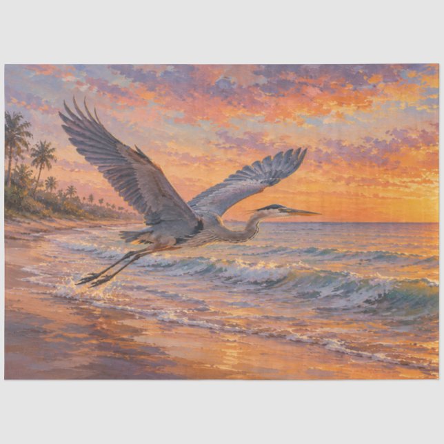 Heron Flying Over Ocean Decoupage Tissue Paper (Front)