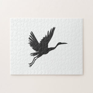 Heron flying silhouette - Choose background color Jigsaw Puzzle