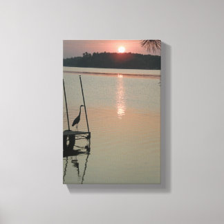 Heron greets the rising Sun on the Dock 8x11.77" Canvas Print