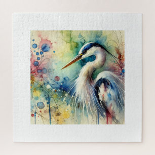 Heron in a serene landscape 061024AREF138 - Waterc Jigsaw Puzzle