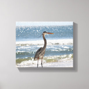 Heron in Front of Ocean Full Colour 8x10 Canvas Print