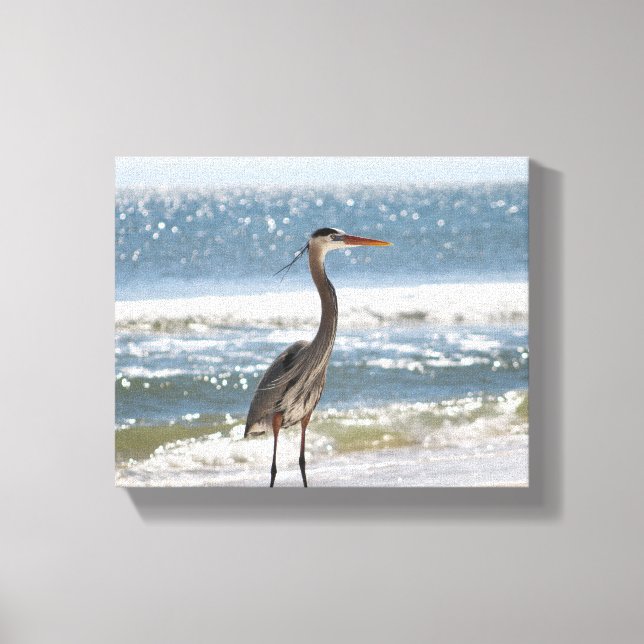 Heron in Front of Ocean Full Colour 8x10 Canvas Print (Front)