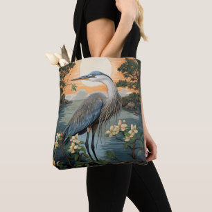 Heron in Pond Tote Bag