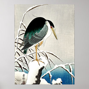 Heron in Snow, fine art by Ohara Koson Poster