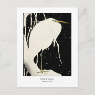 Heron in Snow - Ohara Koson + title - Vintage Art Postcard