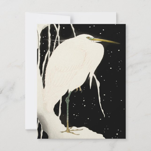 Heron in Snow - Ohara Koson - Vintage Art Card (Front)