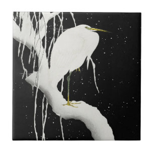 Heron in the Snow by Ohara Koson Tile