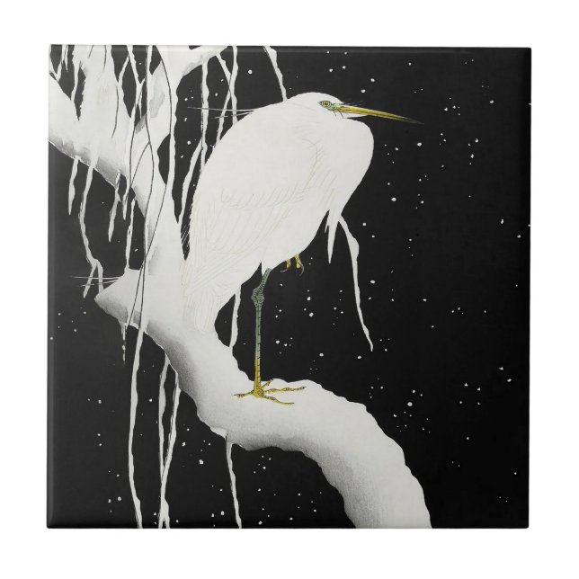 Heron in the Snow by Ohara Koson Tile (Front)