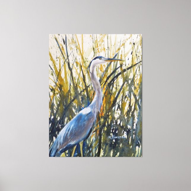Heron In The Weeds Wild Nature Art Canvas Print (Front)