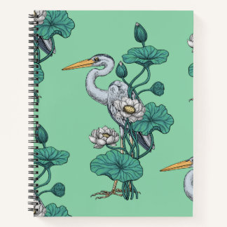 Heron in the White Lotus Garden on jade Notebook