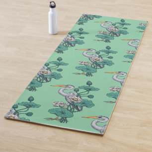 Heron in the White Lotus Garden on jade Yoga Mat