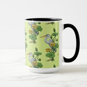 Heron in the Yellow Lotus Garden on honey dew Mug