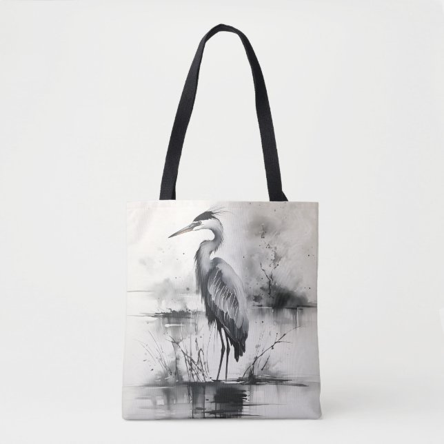 Heron Ink Painting Tote Bag (Front)