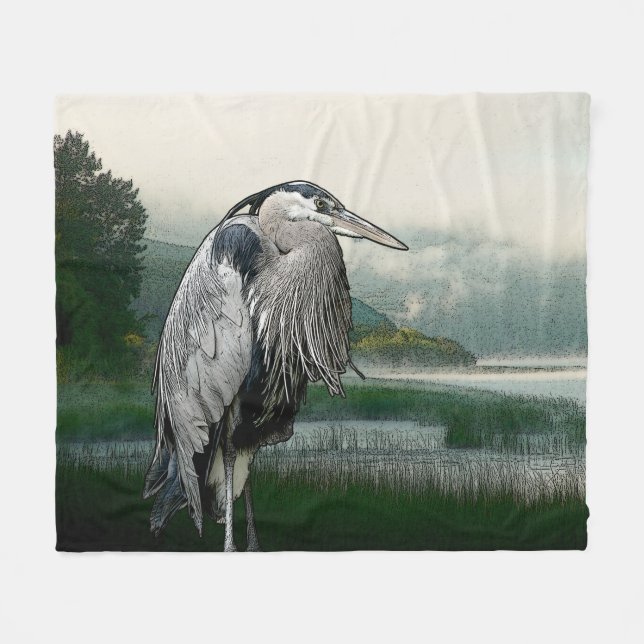 Heron Lake Drawing Fleece Blanket (Front (Horizontal))
