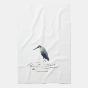 Heron Meditation, Sumi-e Great Blue Heron Tea Towel