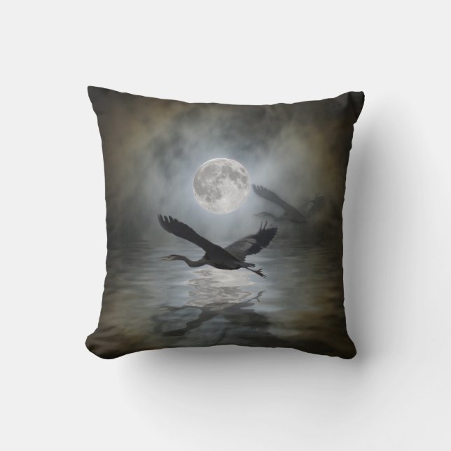 Heron Moon Fantasy Wildlife Animal Heron-lover Cushion (Front)