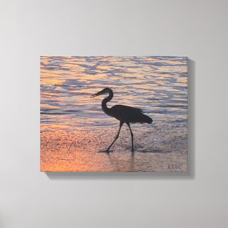 Heron on early morning walk canvas print