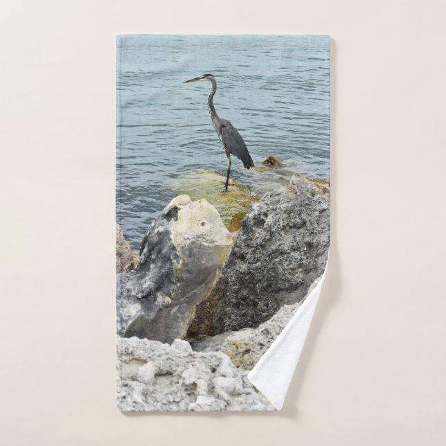 Heron On Rocks At The Beach Hand Towel (Hand Towel)